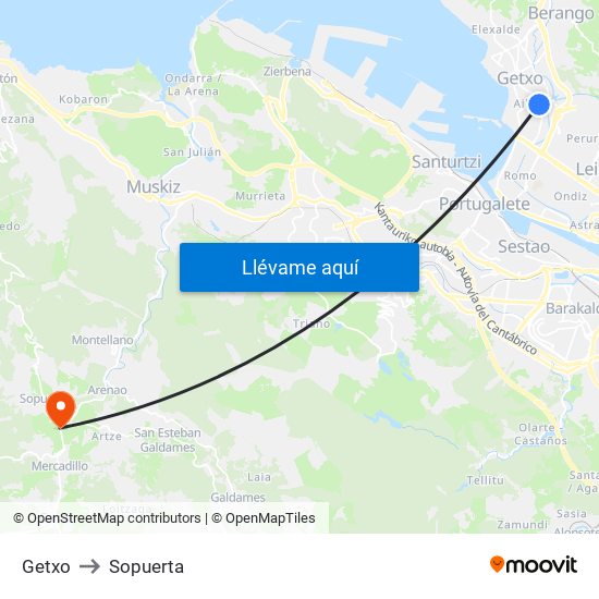 Getxo to Sopuerta map