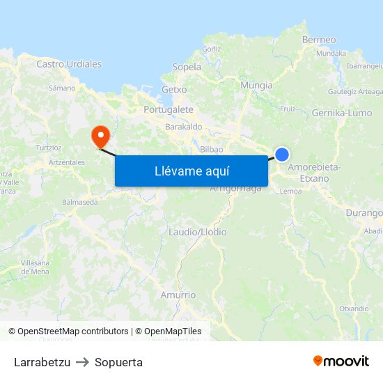 Larrabetzu to Sopuerta map