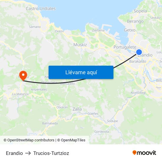 Erandio to Trucios-Turtzioz map
