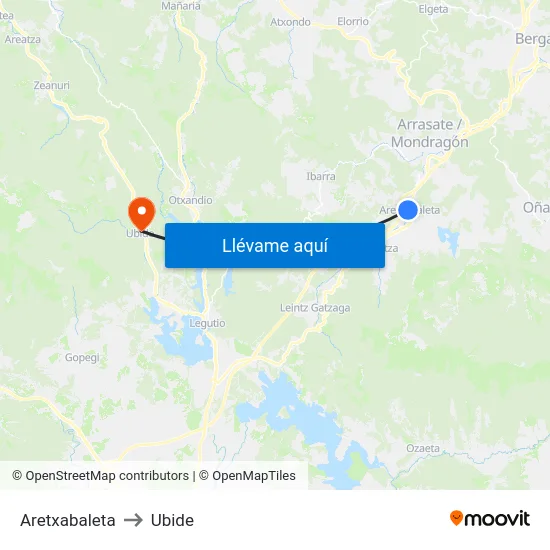 Aretxabaleta to Ubide map