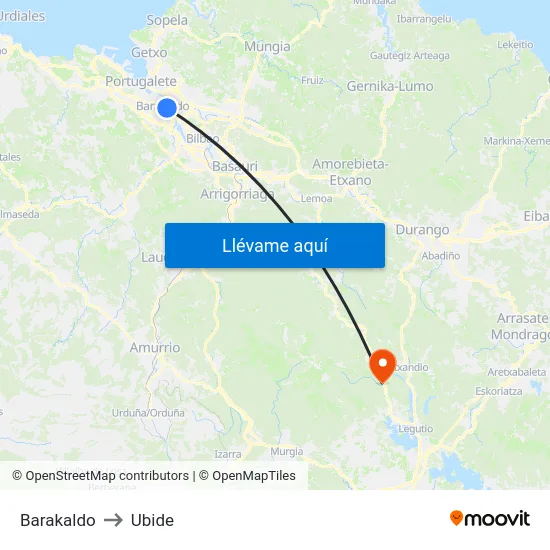 Barakaldo to Ubide map