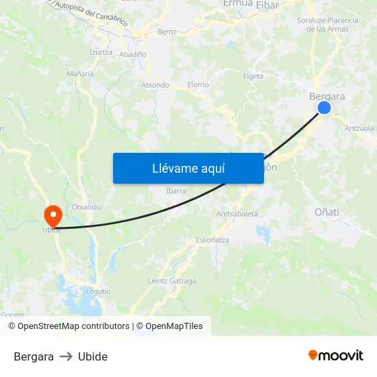 Bergara to Ubide map