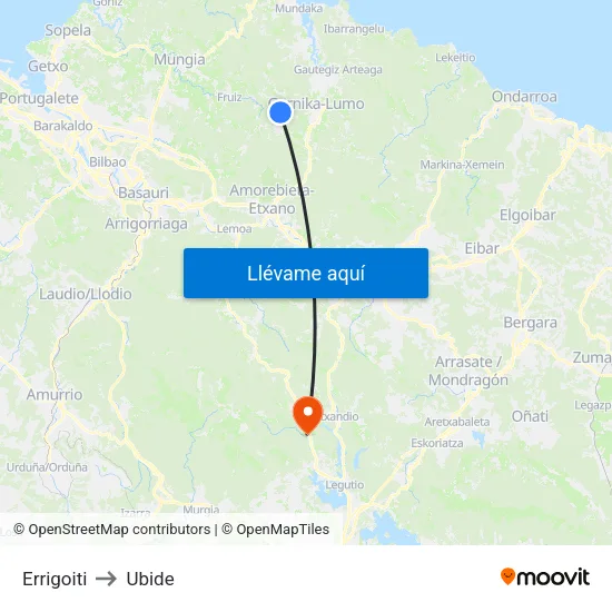 Errigoiti to Ubide map