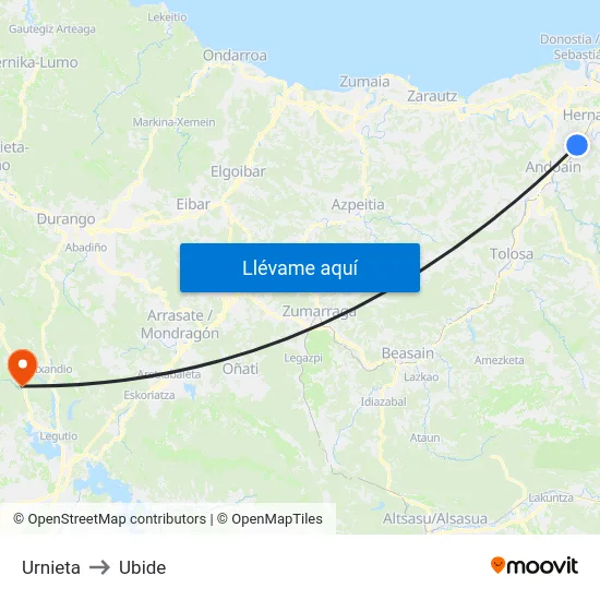 Urnieta to Ubide map