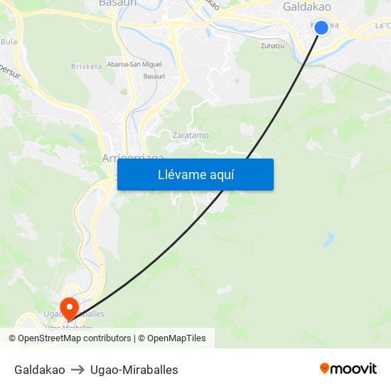 Galdakao to Ugao-Miraballes map