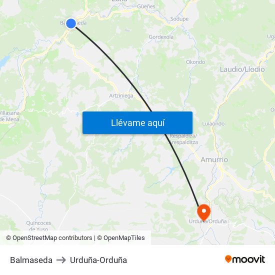 Balmaseda to Urduña-Orduña map