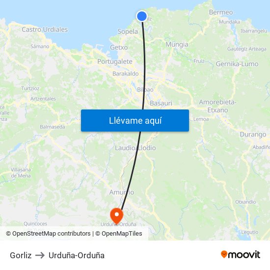 Gorliz to Urduña-Orduña map