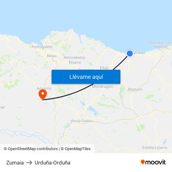 Zumaia to Urduña-Orduña map