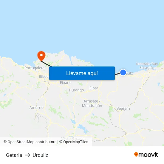 Getaria to Urduliz map