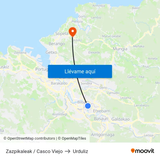 Zazpikaleak / Casco Viejo to Urduliz map