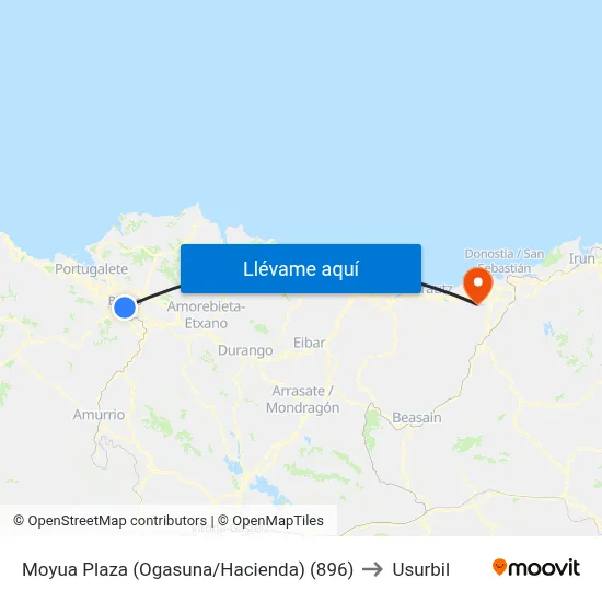 Moyua Plaza (Ogasuna/Hacienda) (896) to Usurbil map