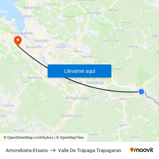 Amorebieta-Etxano to Valle De Trápaga-Trapagaran map