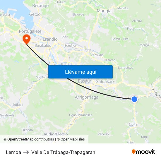 Lemoa to Valle De Trápaga-Trapagaran map