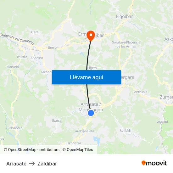 Arrasate to Zaldibar map
