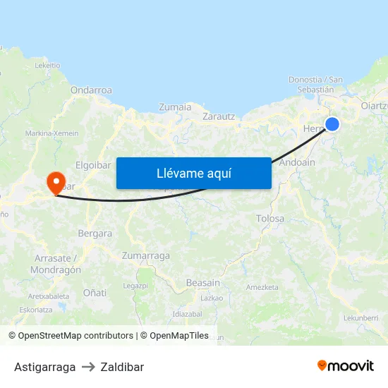 Astigarraga to Zaldibar map