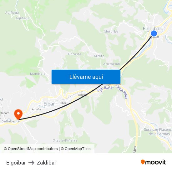 Elgoibar to Zaldibar map