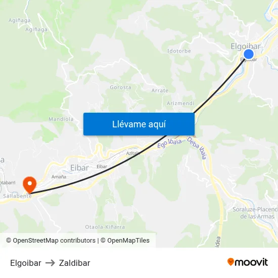 Elgoibar to Zaldibar map