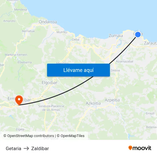 Getaria to Zaldibar map