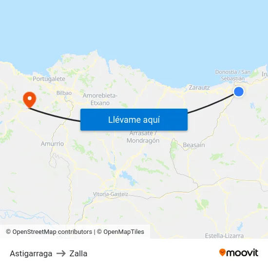 Astigarraga to Zalla map