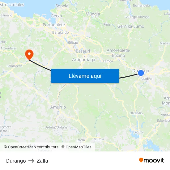 Durango to Zalla map