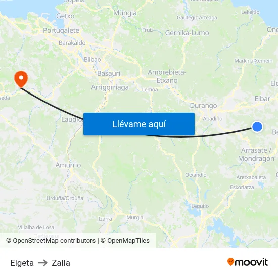 Elgeta to Zalla map