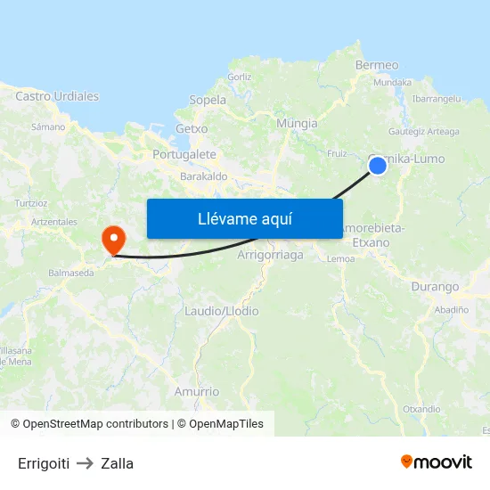 Errigoiti to Zalla map