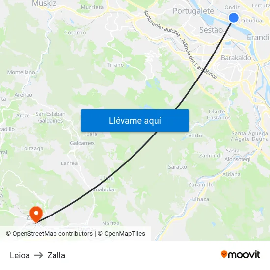 Leioa to Zalla map