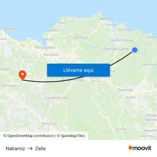 Nabarniz to Zalla map