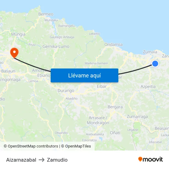 Aizarnazabal to Zamudio map
