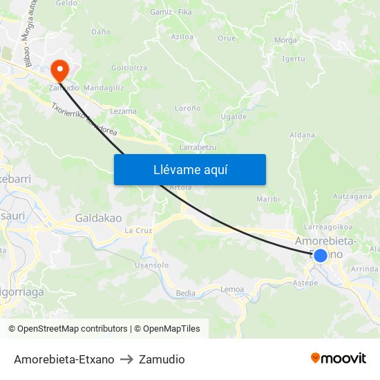 Amorebieta-Etxano to Zamudio map