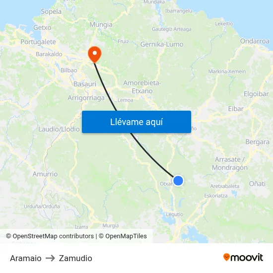 Aramaio to Zamudio map