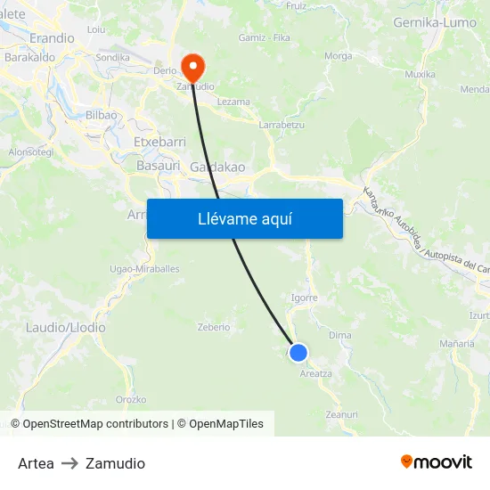 Artea to Zamudio map