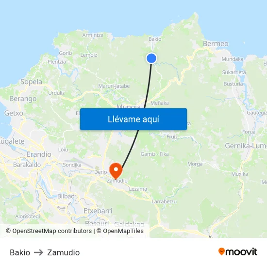Bakio to Zamudio map