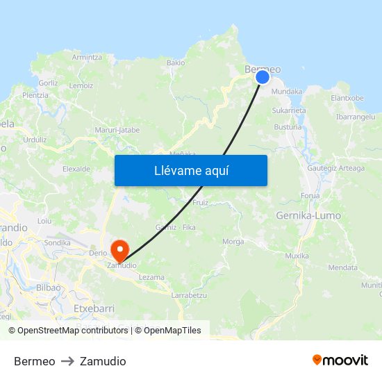 Bermeo to Zamudio map