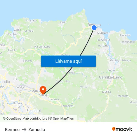 Bermeo to Zamudio map