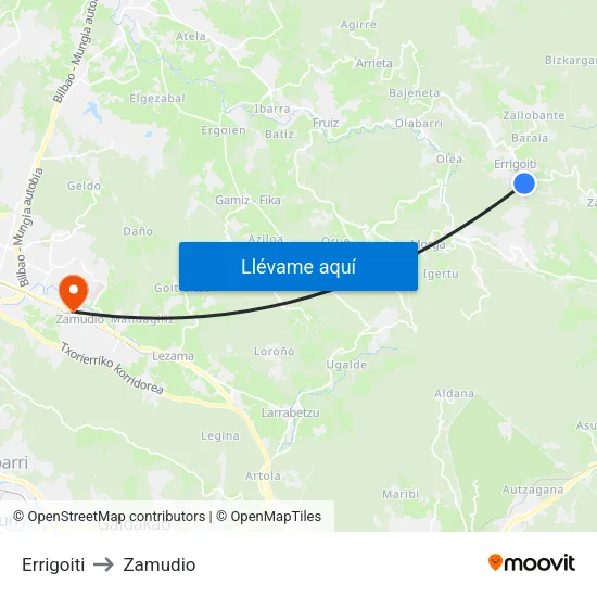 Errigoiti to Zamudio map