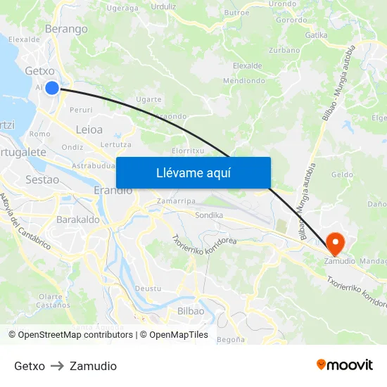 Getxo to Zamudio map