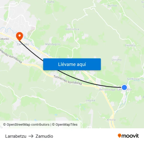 Larrabetzu to Zamudio map