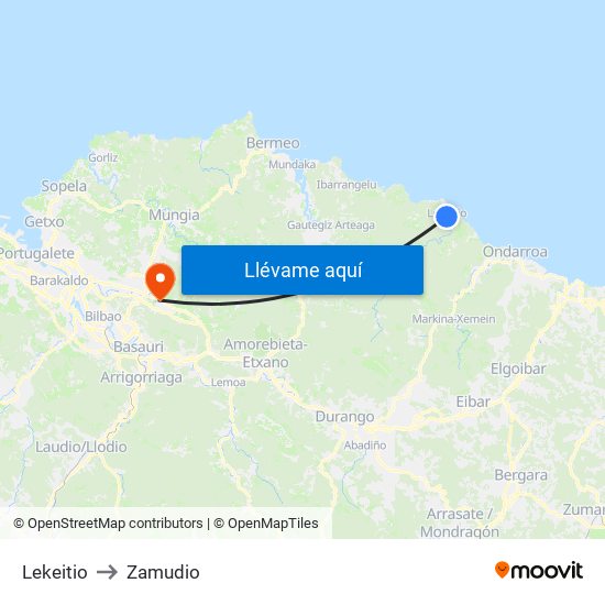 Lekeitio to Zamudio map