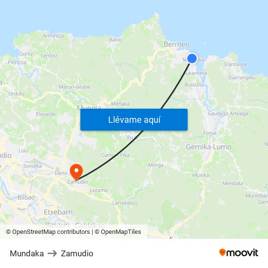 Mundaka to Zamudio map