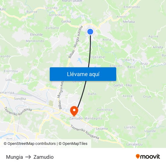 Mungia to Zamudio map