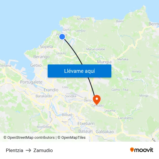 Plentzia to Zamudio map