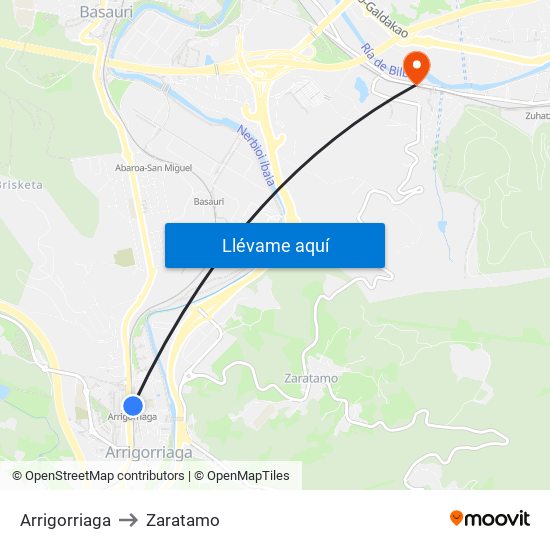 Arrigorriaga to Zaratamo map