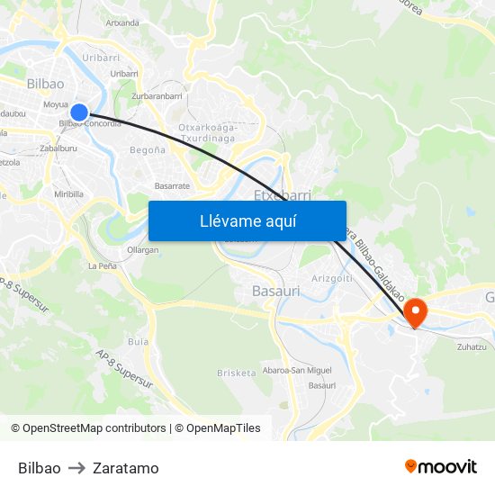 Bilbao to Zaratamo map