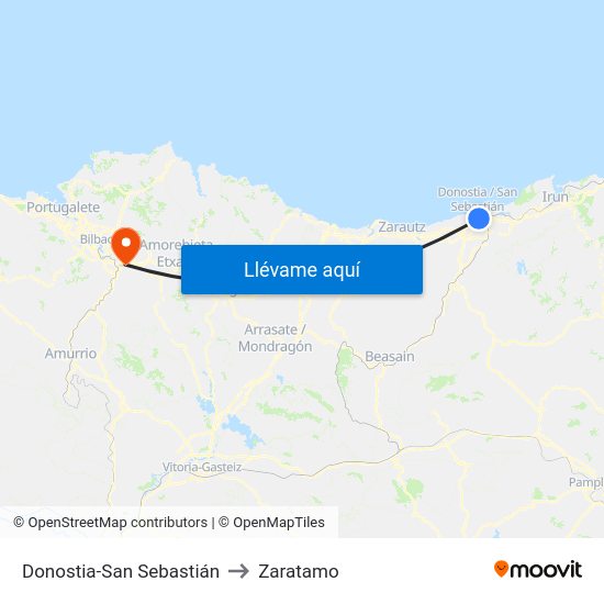 Donostia-San Sebastián to Zaratamo map