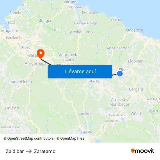 Zaldibar to Zaratamo map