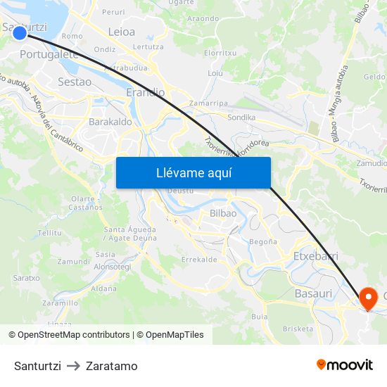 Santurtzi to Zaratamo map