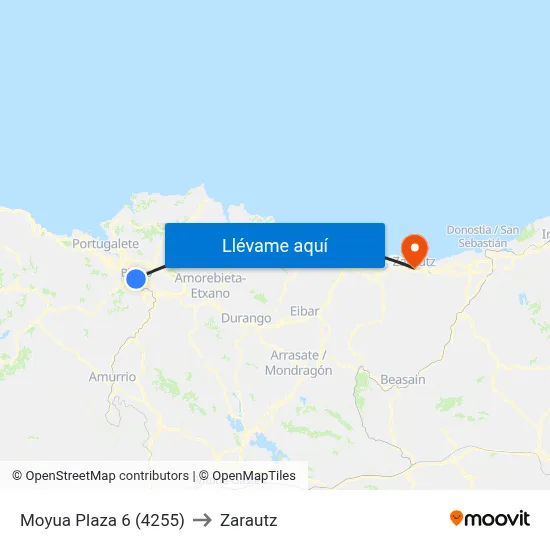 Moyua Plaza 6 (4255) to Zarautz map