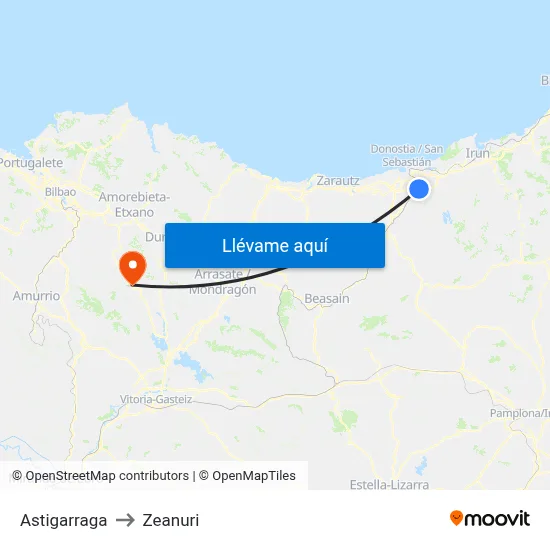 Astigarraga to Zeanuri map