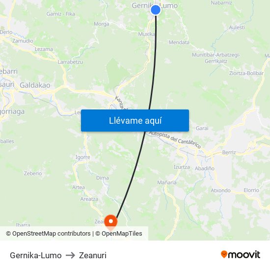 Gernika-Lumo to Zeanuri map